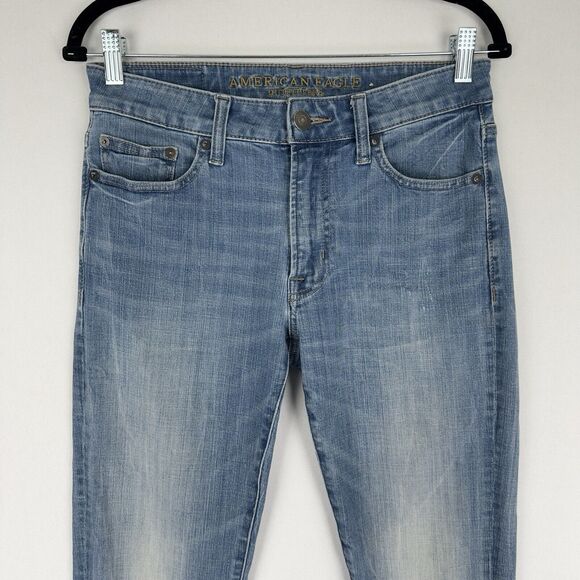 American Eagle Jeans Mens 29x32 Blue Slim Stretch Distressed Light Wash Denim - Picture 2 of 16